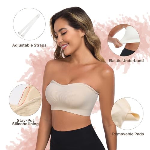 OBICUM Strapless Bras for Women Non-Slip Silicone Push Up Padded Bandeau Bralette Tube Top Bra2