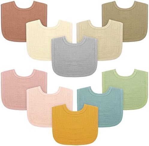 ME.FAN Baby Bibs [10 Pack] Muslin Baby Bibs, Cotton Baby Drooling Bibs for Unisex Boys Girls, Baby Bandana Drool Bibs for for Infant, Toddler - Solid Colors
