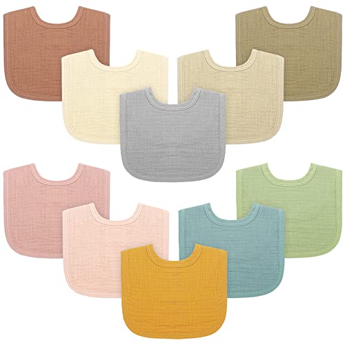 Image of ME.FAN Baby Bibs [10 Pack] Muslin Baby Bibs, Cotton Baby Drooling Bibs for Unisex Boys Girls, Baby Bandana Drool Bibs for for Infant, Toddler - Solid Colors