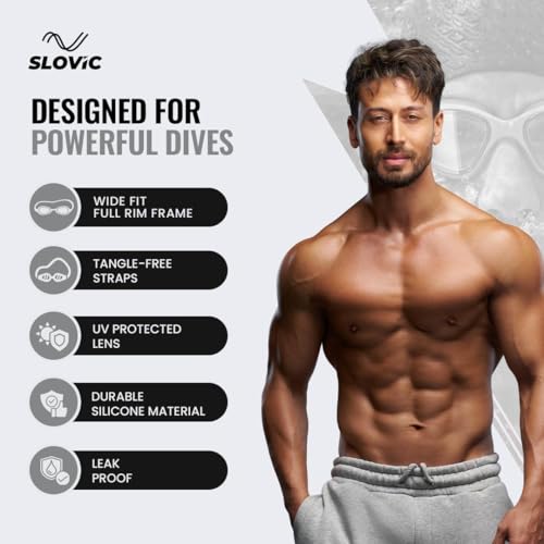 Image of SLOVIC Swimming Goggles for Men [Grey] | Swimming Goggles for Women | Anti-Fog & UV Protected Swimming Glasses for Men & Women | Unisex Swimming Accessories | Leaf-Proof Goggle with Adjustable Straps