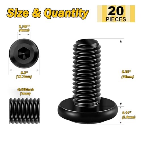 Pack of 20 M6 x 16 Flat Head Screws Hexagon Socket Stainless Steel A2 V2A Full Thread Black Oxide with Hex Key - Image 2
