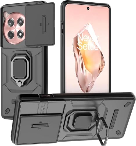 Image of SHINESTAR Tough Armor OnePlus 12R 5G Bumper Back Case Cover | Ring Holder & Sliding Camera Shield Cover | 360 Degree Protection Back Case Cover for OnePlus 12R 5G (Black)