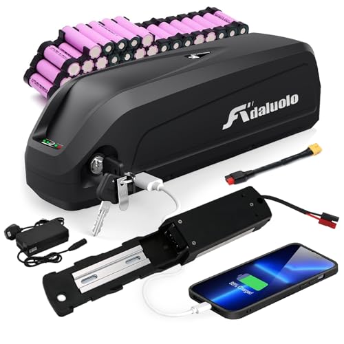 Adaluolo Ebike Hailong Akku 52V Ebike Batterie 13AH Elektrofahrräder Batterie Lithium-Ionen Akku mit Ladegerät, 5 Pin Grundplatte für E-Bike 200W–1000W Ba-fang/Tong-Sheng und andere Motoren