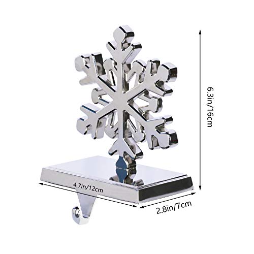 Fowecelt 3D Snowflake Christmas Stocking Hanger Silver Metal Mantle Stocking Holders for Mantel Shelf Tv Stand Christmas Holiday Decorations