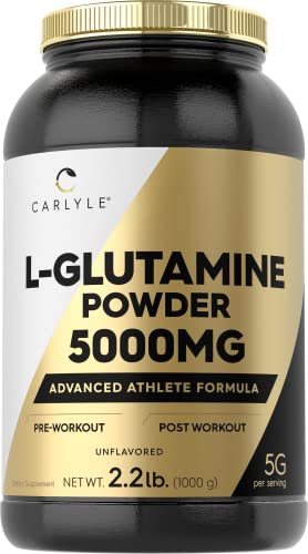 L Glutamine Powder | 5000mg | Unflavored | 2.2 lbs | Vegetarian, Non-GMO, Gluten Free | L-Glutamine Supplement | by Carlyle