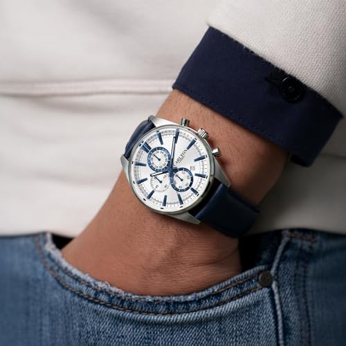 Image of Carlton London Windsor Men Analog Watch, Round Dial, Leather Strap, Quartz Movement, 43 mm Case, Slim Design, Lightweight Comfort, 30M Water Resistant, Casual Formal Wear
