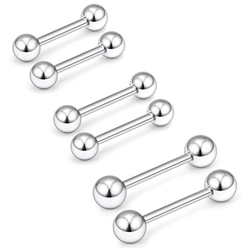 Ftovosyo Nipple Shield Barbell 12G 3 Pairs Stainless Steel Externally Threaded Tongue Ring Bar Body Piercing Jewelry 12Mm 14Mm 16Mm Silver #TOP1