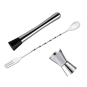 Basage Roestvrij stalen Cocktail Muddler, Mixing Spoon, Jigger Set, Bar Tool set voor Bar Party Wijn Cocktail Drink…
