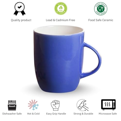 Image of Clay Craft Fine Ceramic Solid Coloured Milk Mugs - 340 ml Each (Blue- 1 PC)