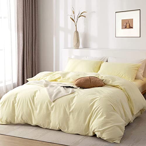 Lanqinglv Pastel Yellow Duvet Cover Set Double Bed Plain Bedding Set 120g Microfiber Breathable Quilt Duver Cover with Zipper Closure and 2 Pillowcases 50x75cm - Image 2