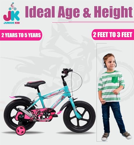 Image of JUNIOR KID BMX 14 Inch Kids Cycle with Rigid Suspension Side Wheels Ideal for 2 to 5 Years Boys and Girls Bicycle Green