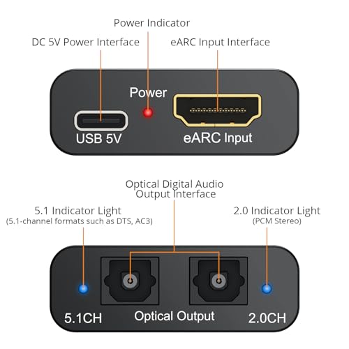 Image of Neoteck 1-in-2-out ARC /eARC Audio Extractor, HDMI ARC Audio to Optical Extractor with Supports PCM 2.0, Dolby 5.1, DTS 5.1, 24bit /192kHz, Plug and Play, for TV, Home Cinema & Legacy Audio Systems | with 1-in-2-out, Supports PCM 2.0, Dolby 5.1, DTS 5.1, 24bit /192kHz, Plug and Play for TV, Home Cinema & Legacy Audio Systems