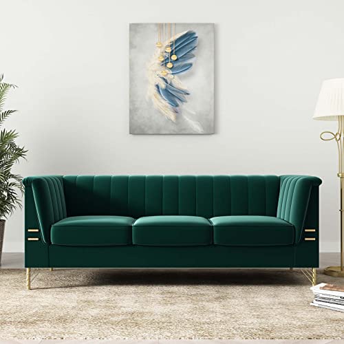 Gooamz Emerald Green Velvet Couch, 83" Wide Modern Tufted Chesterfield Sofa with Removable Cushions and Golden Legs, Upholstered 3-Seater Sofa Large Comfy Couches for Living Room, Apartment (Green)