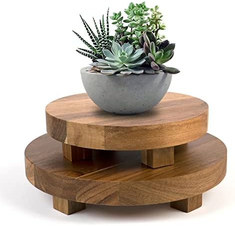 Mavurve Wood Riser 2Pcs 7-9 Inch Wood Pedestal Stand Round,Wood Risers for Decor Farmhouse,Natural Acacia Wood Stand for Display Wooden Risers for Kitchen/Bathroom Counter/Plant Stand