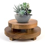 Mavurve Wood Riser 2Pcs 7-9 Inch Wood Pedestal Stand Round,Wood Risers for Decor Farmhouse,Natural A
