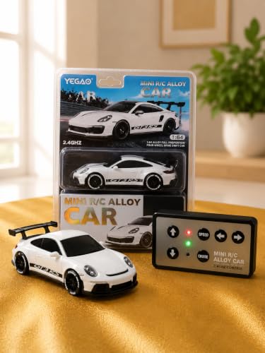 Image of Mini R /C Alloy Drift Car 1:64 Scale - 2.4GHz 4WD RC Racing Desk Toy with LED Lights & Cruise Control Feature (Kids & Collectors Edition) (Porsche 911 GT3 (992 Generation).)