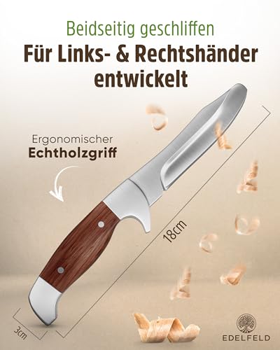 EDELFELD - Das Original - Schnitzmesser Kinder ab 6 Jahre - Sicheres Taschenmesser Kinder mit Fingerschutz - Schnitzmesser für Links- & Rechtshänder - Kinderschnitzmesser inkl. Scheide & Schnitzbuch