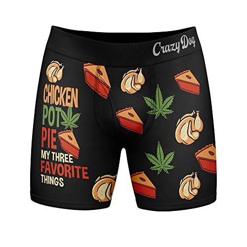 Crazy Dog T-Shirts Mens Chicken Pot Pie 3 Of My Favorite Things Boxer Briefs Funny Stoner Graphic Weed Underwear Funny Graphic Boxers Dad Joke Cool 420 Mens Novelty Boxer Black M