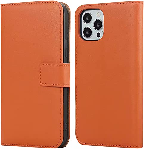 Étui cuir véritable pour iPhone 13 Pro Max 6,7 pouces orange antichoc