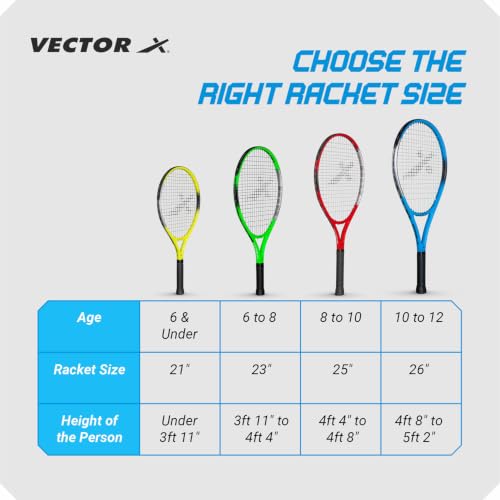 Image of Vector X VXT-1100 26 inch Aluminium Lawn Tennis Racquet for Adults & Kids, Lightweight, Durable & Beginner Tennis Racket Gear for Children, for Outdoor Game Play, Practice & Training (White-red)+ Cover