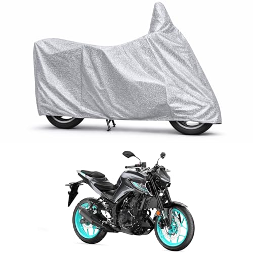 Image of 100% Waterproof Two Wheeler Body Cover Multi Layered Fabric Designed for Yamaha MT03 | Belt Buckle Lock | Silver Mag