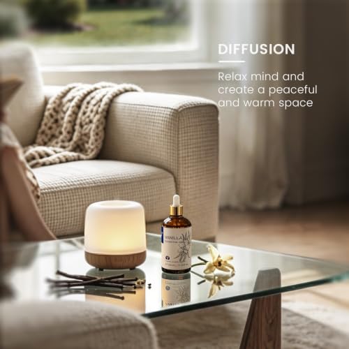 Image of HIQILI Vanilla Essential Oil for Skin, Diffuser, Perfume, Home Scents | Strong Fragrance Add in Unscented Lotion, Candle Soap Making Scent, Warm Sweet Aroma - 100 mL / 3.38 fl oz