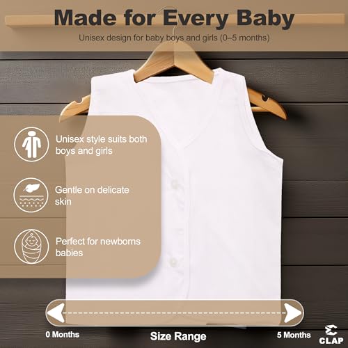 Image of CLAP Unisex Baby Boy's & Baby Girl's Pure Cotton Jhabla Regular Fit Vest (Pack Of 6) ( White 0-5 Months)