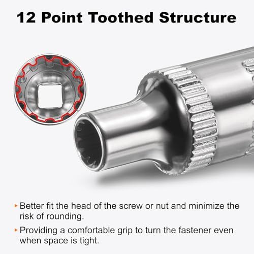 HARFINGTON 12 Points Socket 1/4" Drive 4mm Metric Shallow Impact Socket Cr-V Steel Chrome Plating Flip Sleeve Nut Driver Wrench for Home Auto Nuts Bolts Repair — 사진 4