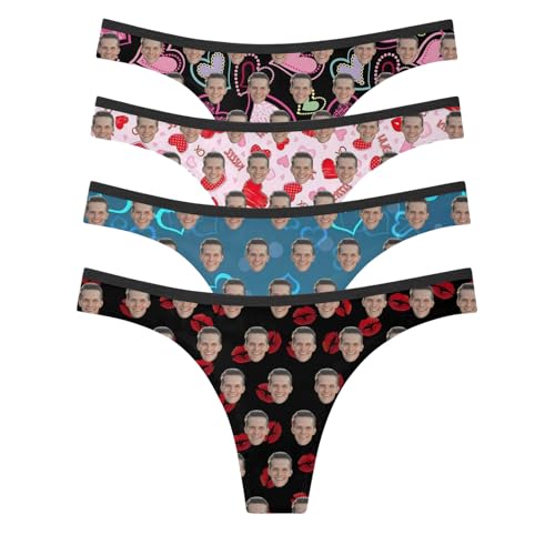 ywkiyrs ﻿Custom thongs for women Sexy Ladies Personalised Underwear Panties Hipster Bikini with Photo Face Novelty for Girlfriend Wife Multicolor