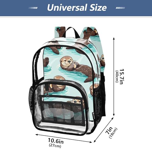 Kigai Sea Otters Clear Backpack Heavy Duty Transparent Backpack, Stadium Approved Clear Backpack for,Work, Concert, Travel4