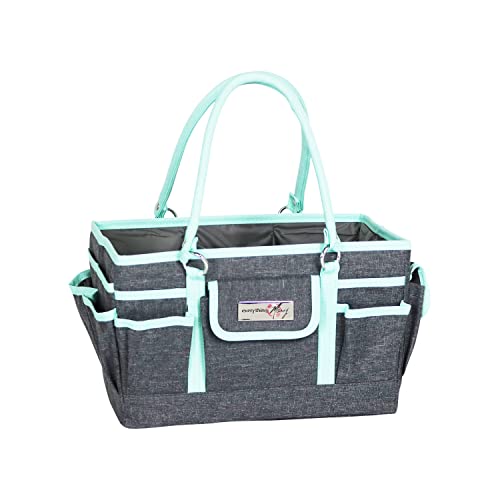 Image of Everything Mary Deluxe Store & Tote Organizer - Heather & Teal Craft Bag with Handle - Collapsible Storage for Scrapbooking, Sewing, Art Tools & DIY Supplies
