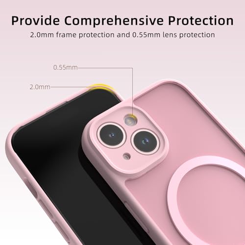 K TOMOTO Magnetic Case Compatible with iPhone 15 Plus Translucent Matte Phone Case with Camera Lens Guard, Rugged Protective Cover 6.7-Inch, Light Pink — view 3