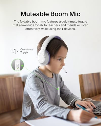 Image of Belkin SoundForm Inspire Wired Over-Ear Headset for Kids, Online Learning & Travel w /Built-in Boom Mic, 85dB Safe Volume Limit - USB-C & 3.5mm - Compatible w /iPhone, iPad, Galaxy & More - Lavender