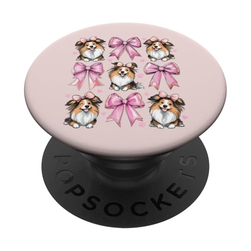 Coquette Bow Shetland Sheepdogs Perro Mamá Niña Rosa PopSockets PopGrip Adhesivo