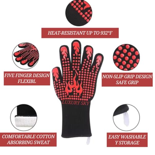 Luxury Sky HY020 Large Bbq Gloves, 932°F/500°C Heat Resistant Grilling Gloves thumb #4