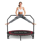 40''/45''/50'' Rebounder Trampoline for Adults, 450-550 lbs Foldable Mini Trampoline with Handle – Indoor Outdoor Fitness Trampoline with Resistance Bands for Cardio, Balance & Family Exercise