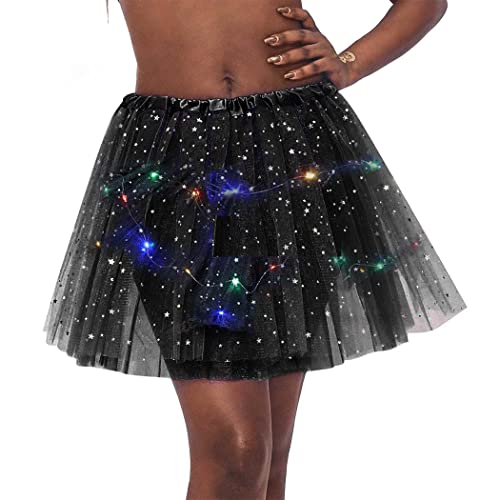 Nicute Women's Led Tutu Skirt Light Up Tutus Layered Tulle Ballet Dance Skirt Sparkly Party Tutu Costume For Women And Girls (Black With Star) #TOP3