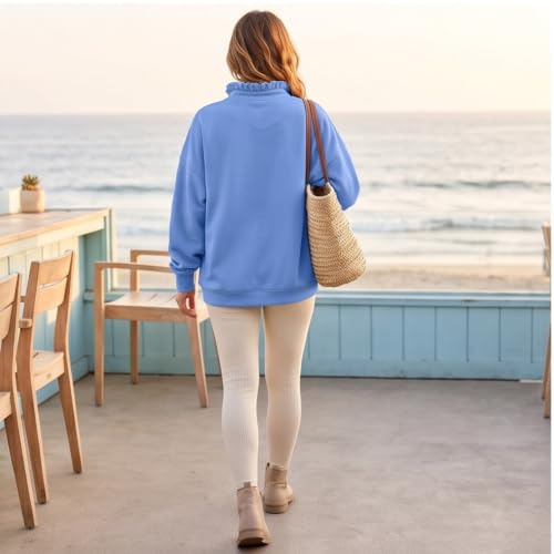 Mock Neck Sweatshirt Women Ruffle Henley Button Up Sweatshirt Sweatshirts - image 5