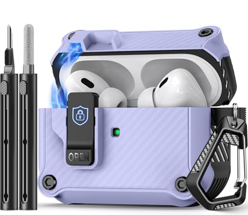Image of Pohgelan Compatible with AirPods Pro 2nd /1st Case (Purple) | Carbon Fiber Texture,Magnetic Automatic Lock with Cleaning Kit,Compatible with Magsafe