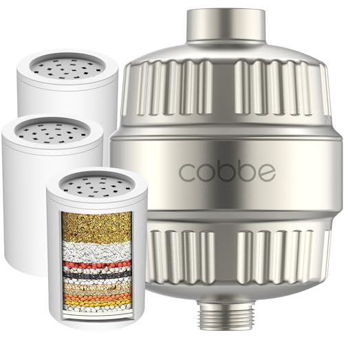 Cobbe High Output Shower Filter for Hard Water - 2 Replaceable Cartridges - Removing Chlorine and Harmful Substance, Dramatically Improves The Condition of Your Skin, Hair and Nails - Brushed Nickel