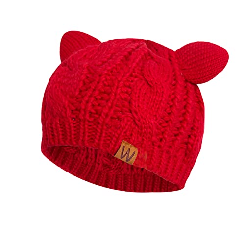 Bonnet chaud en tricot torsadé avec oreilles de chat Wrapables couleur rouge