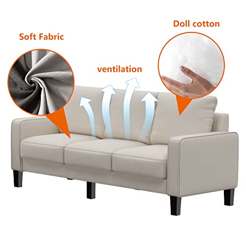 Koihome 3-Seater Upholstered Storage Space, 67" Sleeper Sofa Couch With Square Arms, Modern Chaise For Living, Bedroom,Relax Lounge,Office,Waiting Room, Wood Legs, Polyester, Beige #TOP6