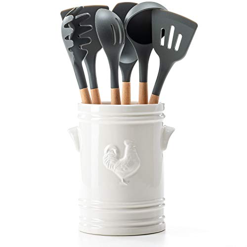 7-Piece Crock and Utensil Set White