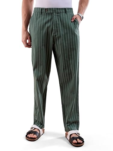Image of The Indian Garage Co Men Relaxed Cropped Vertical Striped Mid-Rise Trousers