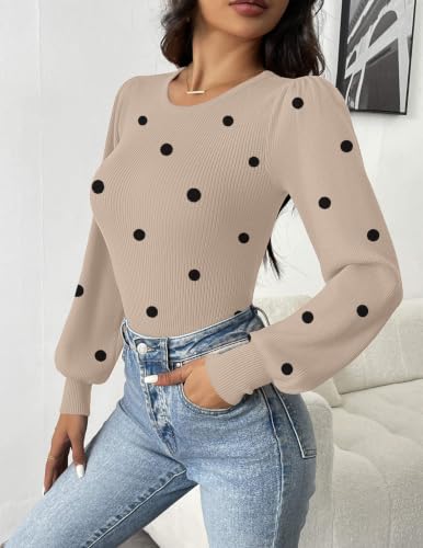 Image of Zeagoo Womens Sweaters Long Sleeve Bodysuits 2026 Fall Crewneck Puff Knit Pullover Tops