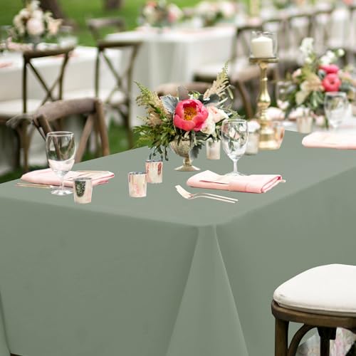 Image of sancua Rectangle Tablecloths for 8 Foot Tables, 6 Pack - Washable Polyester Fabric Table Cloth for Wedding Party, Birthday, Banquet Reception, 60x120 Inch, Sage Green