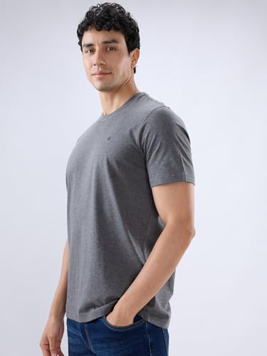 Image of Raymond Men Regular Fit Solid Pattern Pure Cotton Crew Neck Half Sleeve Casual T-Shirt
