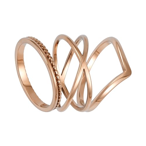 BONNYBIRD® Bague Femme Or Rose Acier Inoxydable Chirurgical Lot Bagues Trois Anneaux Set Or Plaqué Doré Bijoux Résistant à l'eau Sans Nickel Ete Noel 54 |...