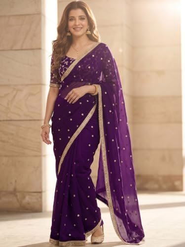 Image of Space Sattin Multi Sequence Full Worked Saree With Original Mirror Lace & Havey Sequence Full Worked Unstitched Blouse Piece