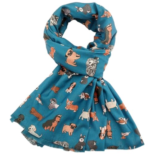 Écharpe femme bleu sarcelle anti-courants d'air motif original canin L